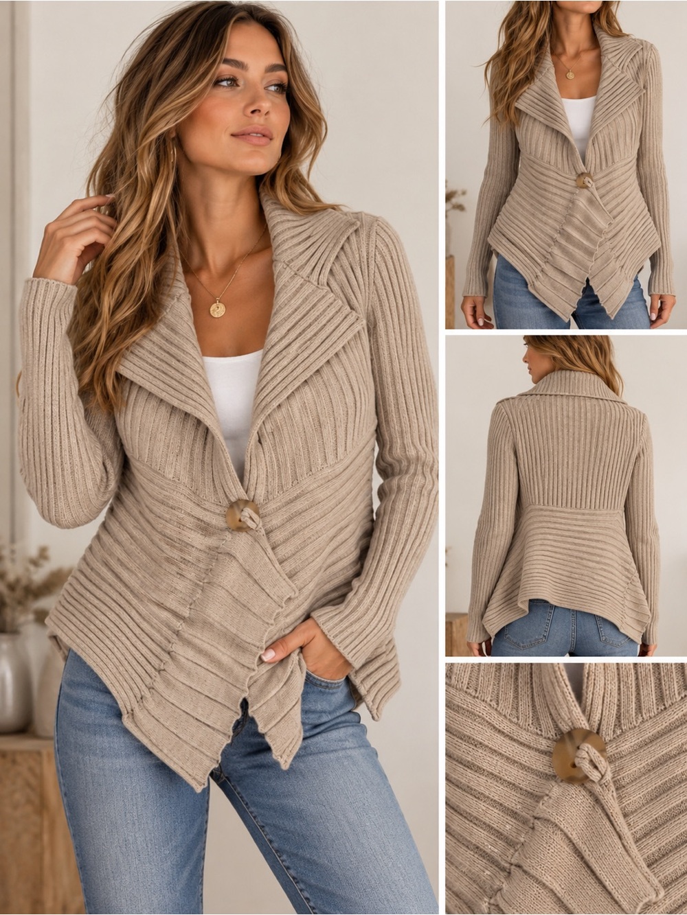 Vintage LUCIA 100% Virgin Wool Sculptural Ribbed Cardigan | German Knitwear